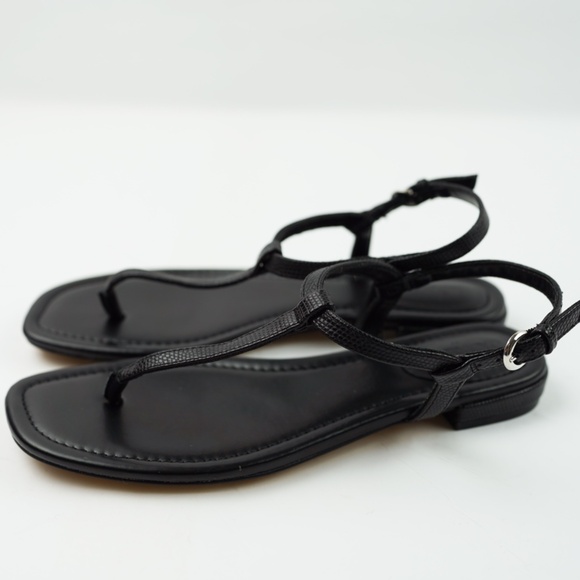 JCREW Size 8 Ankle-Strap Thong Sandals in Black Lizard $79 CI956 - Picture 4 of 7